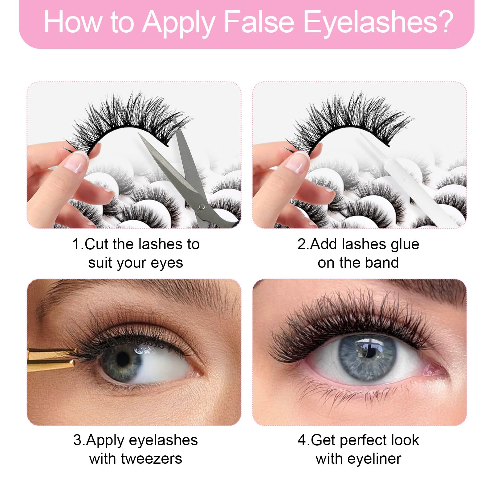 Azenlo False Eyelashes 48 Pairs – 14mm Wispy 3D Cat Eye Lashes