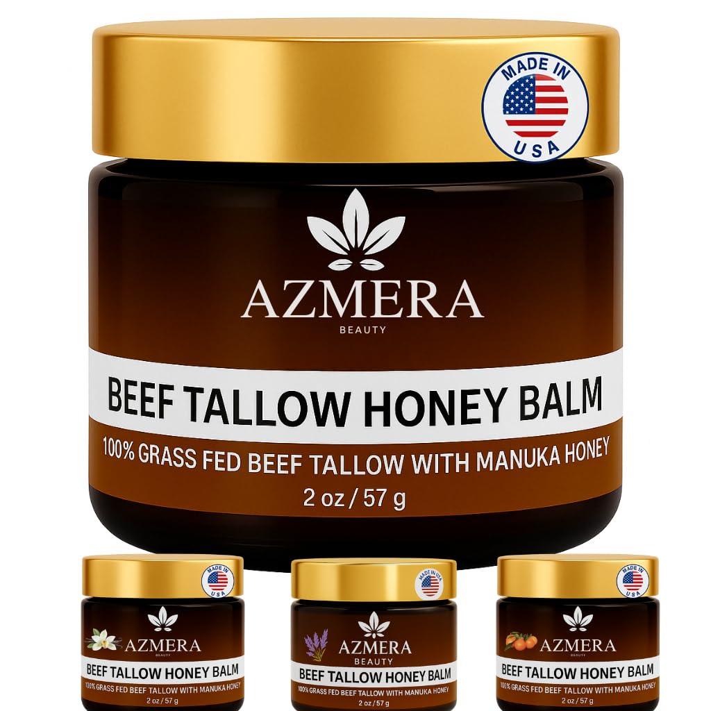 Azmera Beauty Grass-Fed Beef Tallow Balm with Manuka Honey & Olive Oil (2oz)