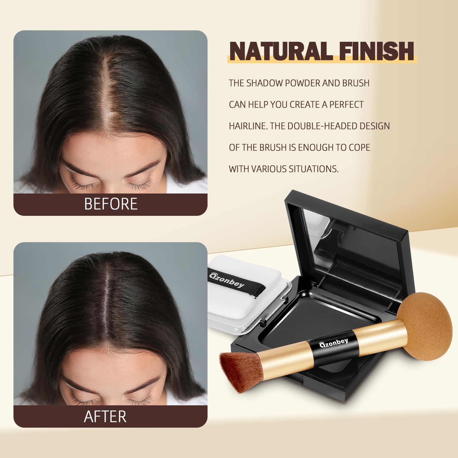 Azonbey Root Touch Up Hair Color with Makeup Brush – Black – Instant Grey Coverage