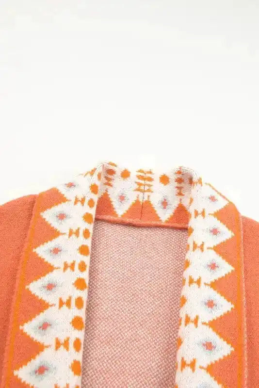 Aztec Open Front Longline Knit Cardigan Women UK