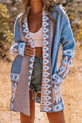 Aztec Open Front Longline Knit Cardigan Women UK