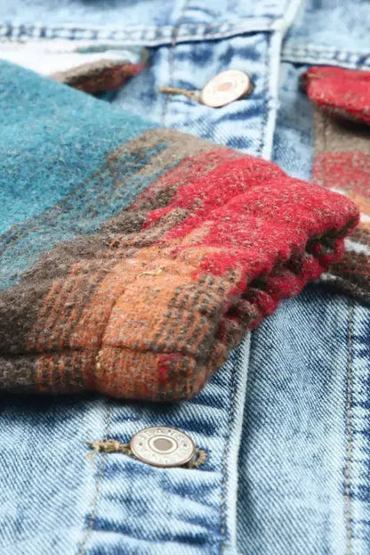 Aztec Print Frayed Hem Denim Jacket Women UK