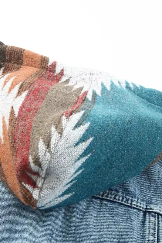 Aztec Print Frayed Hem Denim Jacket Women UK