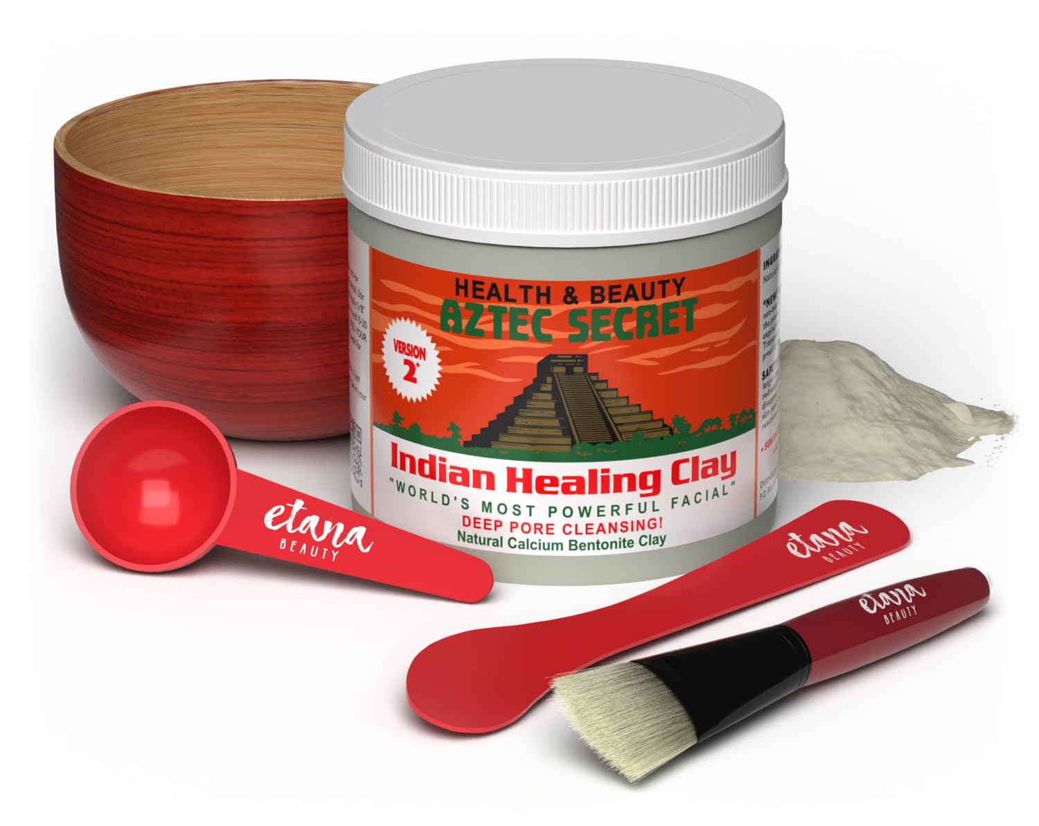 Aztec Secret Essential Indian Clay Mask Kit by Etana — 100% Natural Calcium Bentonite, Deep Pore Cleansing & Accessories