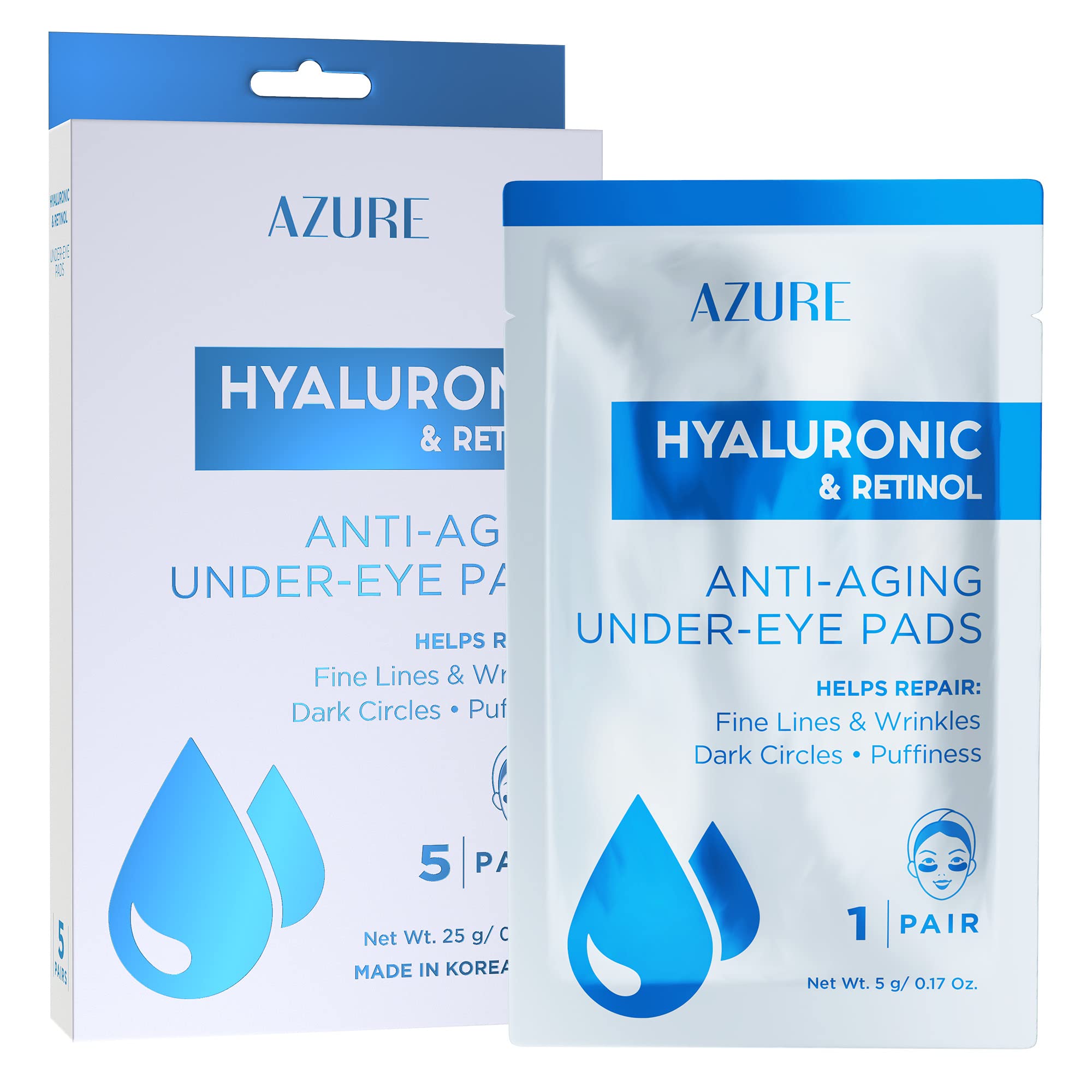 Azure Cosmetics Hyaluronic & Retinol Under Eye Pads – Moisturizing & Rejuvenating Eye Mask Patches