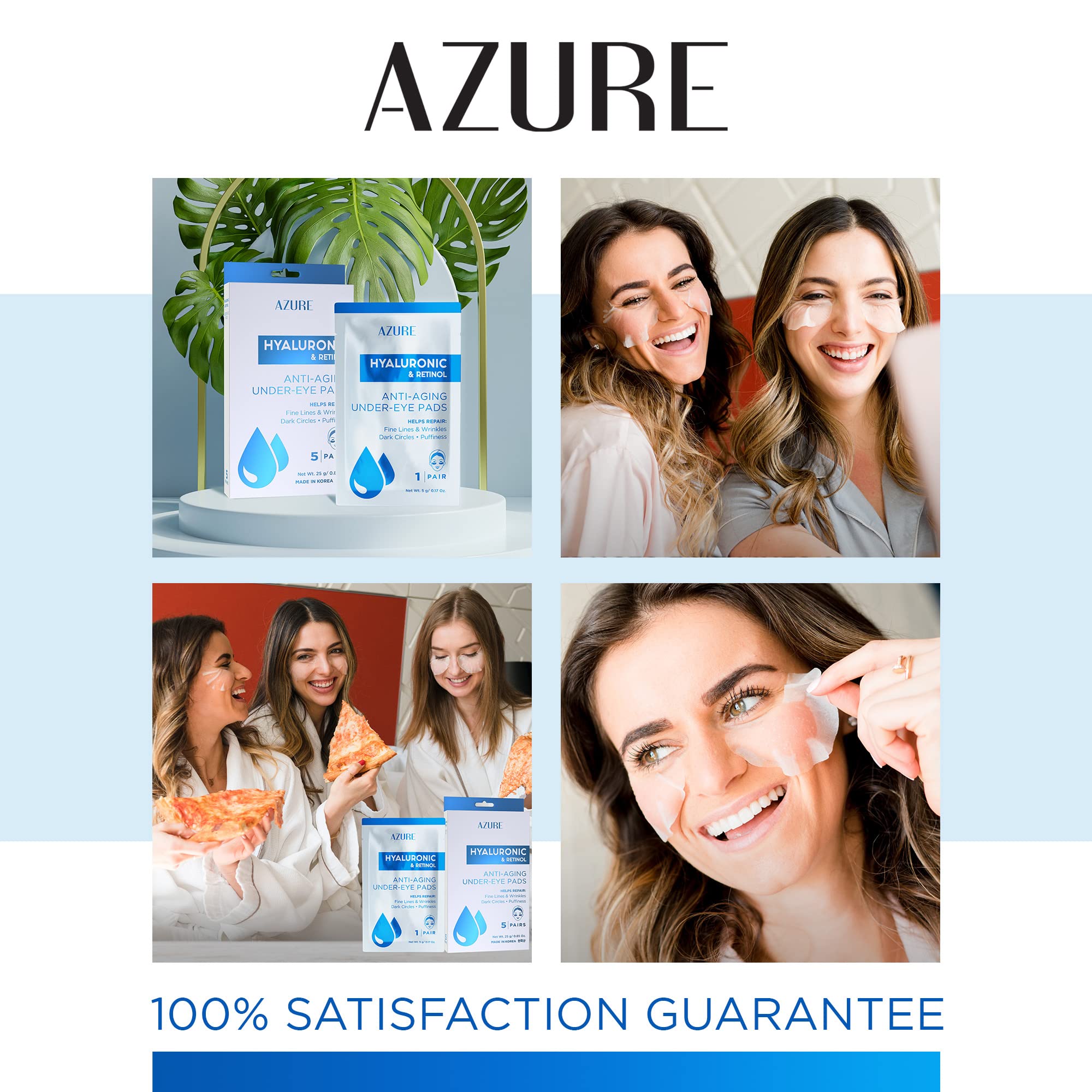 Azure Cosmetics Hyaluronic & Retinol Under Eye Pads – Moisturizing & Rejuvenating Eye Mask Patches