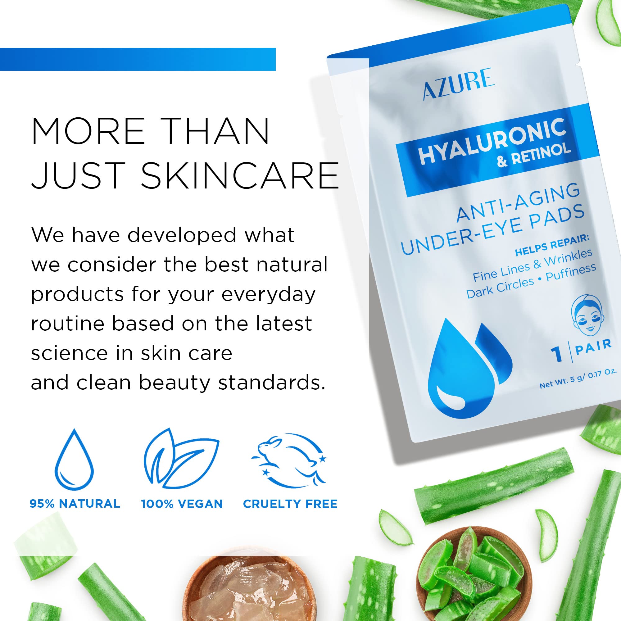 Azure Cosmetics Hyaluronic & Retinol Under Eye Pads – Moisturizing & Rejuvenating Eye Mask Patches