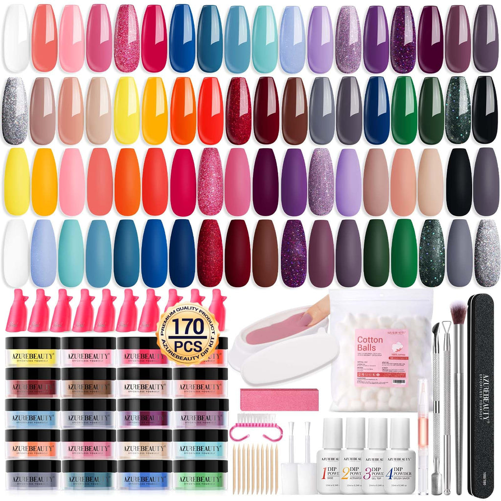 AZUREBEAUTY 170Pcs Dip Powder Nail Kit Starter – 36 Colors, No Lamp Needed