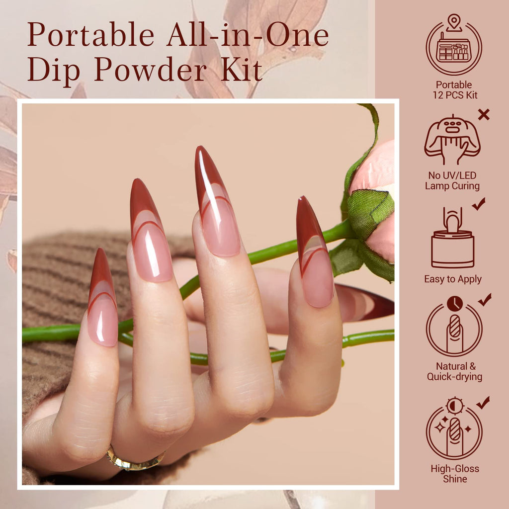 AZUREBEAUTY Dip Powder Nail Kit Starter — 4 Colors, No-Lamp, 12 Pcs with Base/Top Coat & Activator