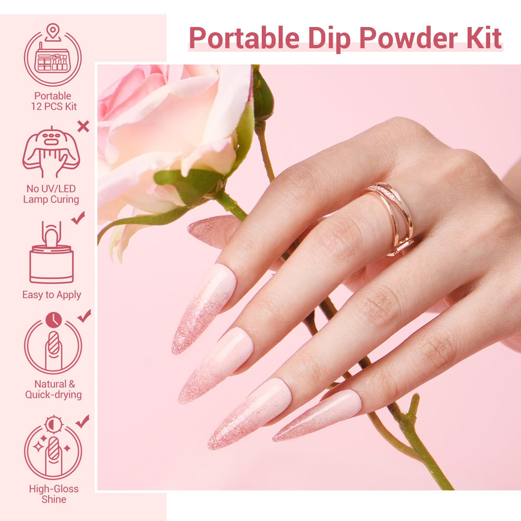 AZUREBEAUTY Dip Powder Nail Kit – 4 Nude & Glitter Hues, No Lamp Needed