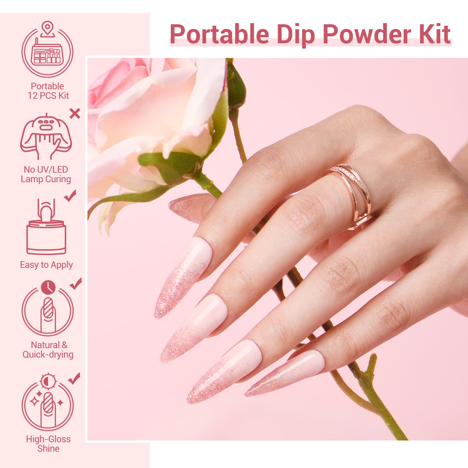 AZUREBEAUTY Dip Powder Nail Kit – 4 Nude & Glitter Hues, No Lamp Needed