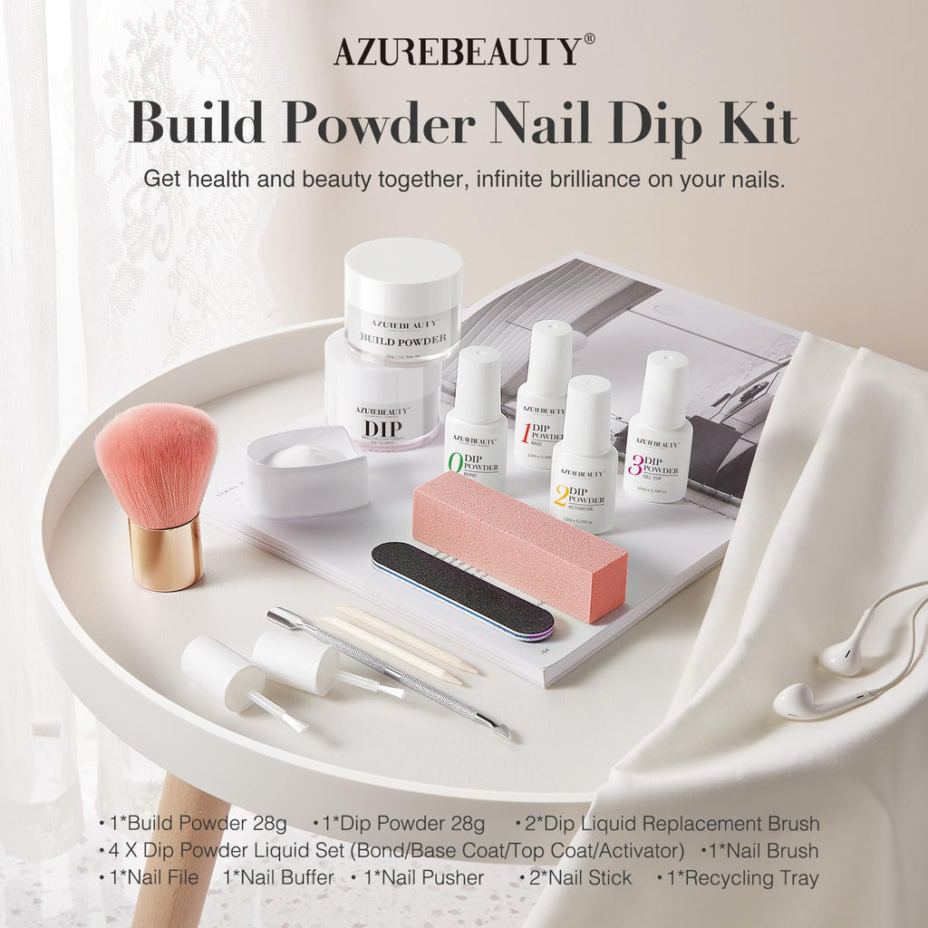 AZUREBEAUTY Clear & White Dip Powder Nail Kit – 28g/1oz, 15-Piece Starter Set