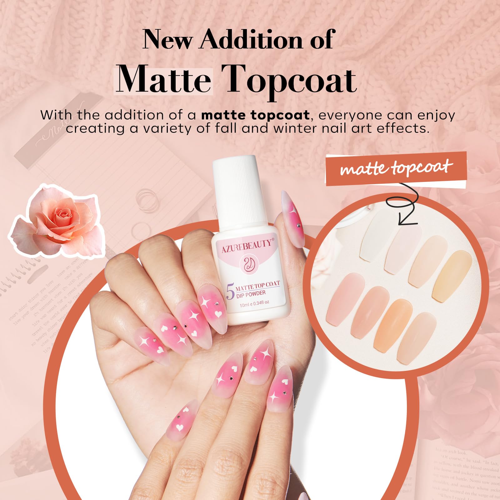 AZUREBEAUTY Dip Powder Nail Kit – 8 Colors, Matte Top Coat, No Lamp Needed, DIY Manicure Set