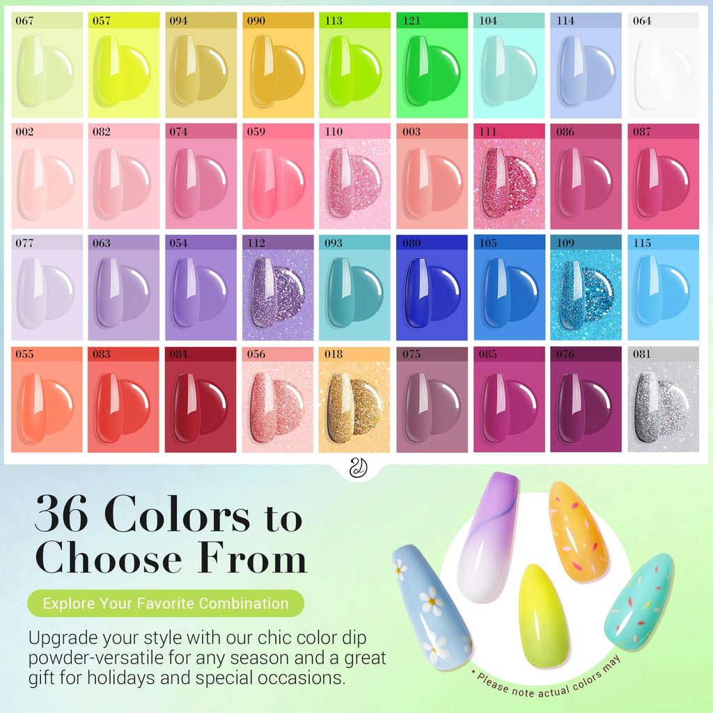AZUREBEAUTY 170Pcs Dip Powder Nail Kit – 36 Neon Colors (Blue & Yellow), No Lamp Needed, Base/Top/Activator, Remover Kit