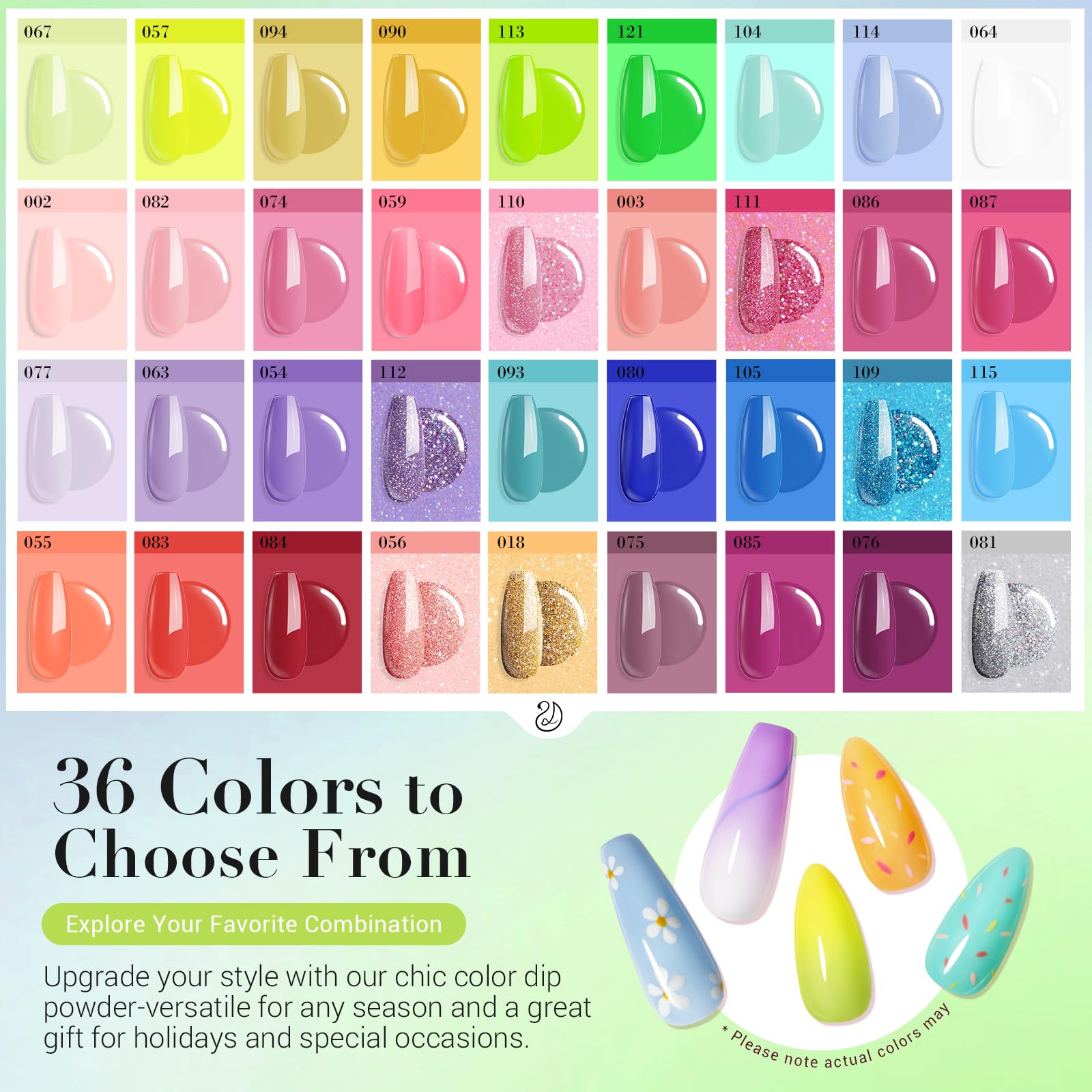 AZUREBEAUTY 170Pcs Dip Powder Nail Kit – 36 Neon Colors (Blue & Yellow), No Lamp Needed, Base/Top/Activator, Remover Kit