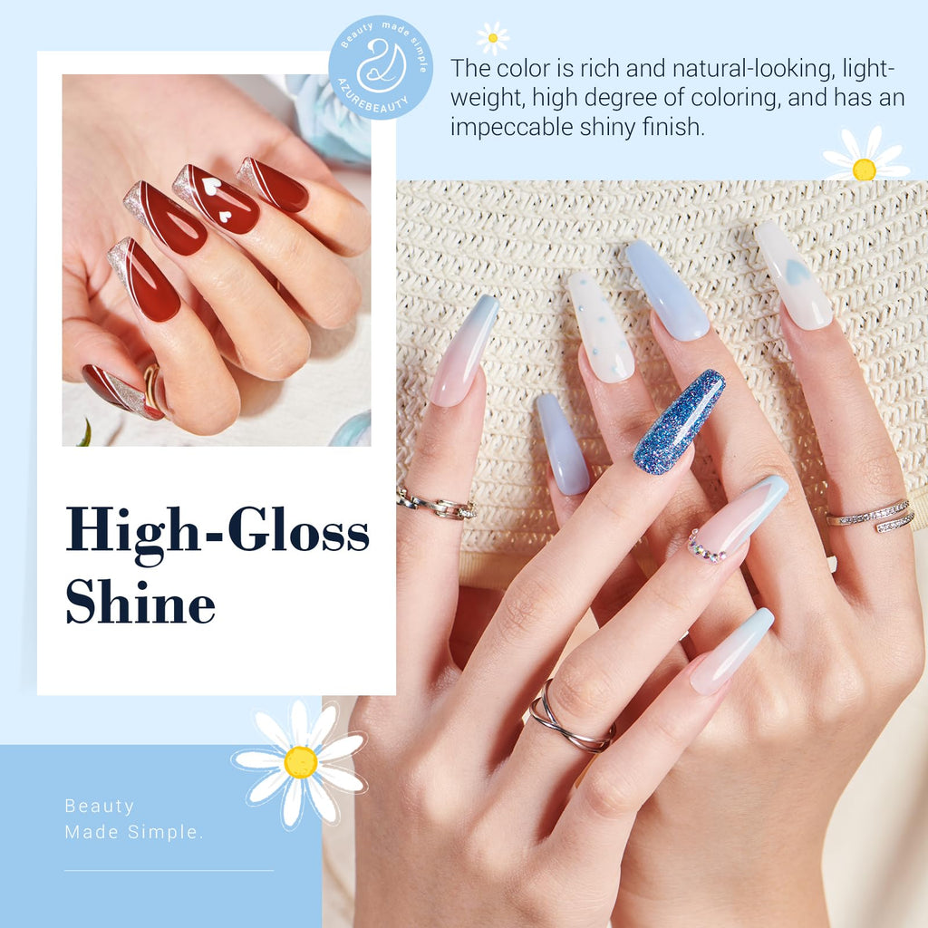 AZUREBEAUTY Dip Powder Nail Kit Starter – 20 Colors, 31 Pcs, No Lamp Needed, Gift Set (Summer Blue/Red/Green Glitter)