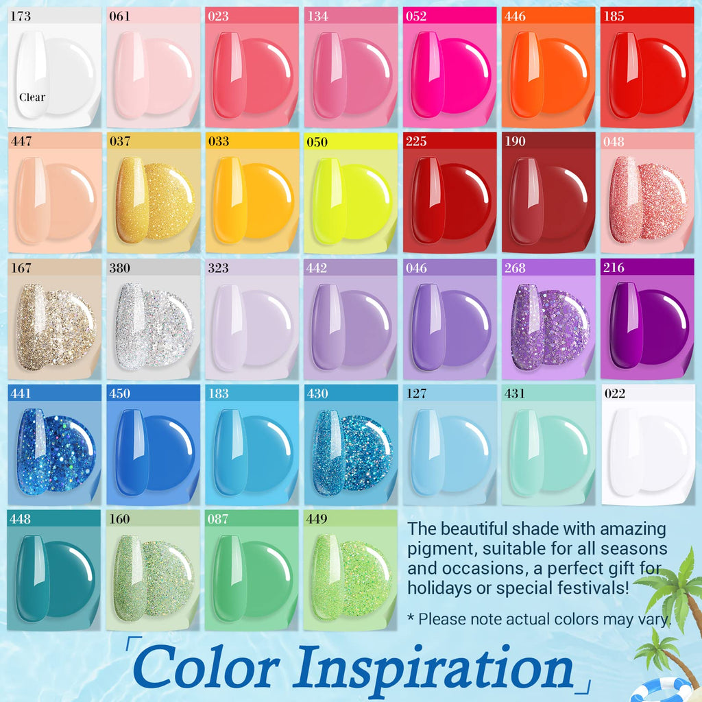 AZUREBEAUTY 42Pcs Dip Powder Kit Starter – 32 Colors, No Lamp Needed, Top/Base/Activator