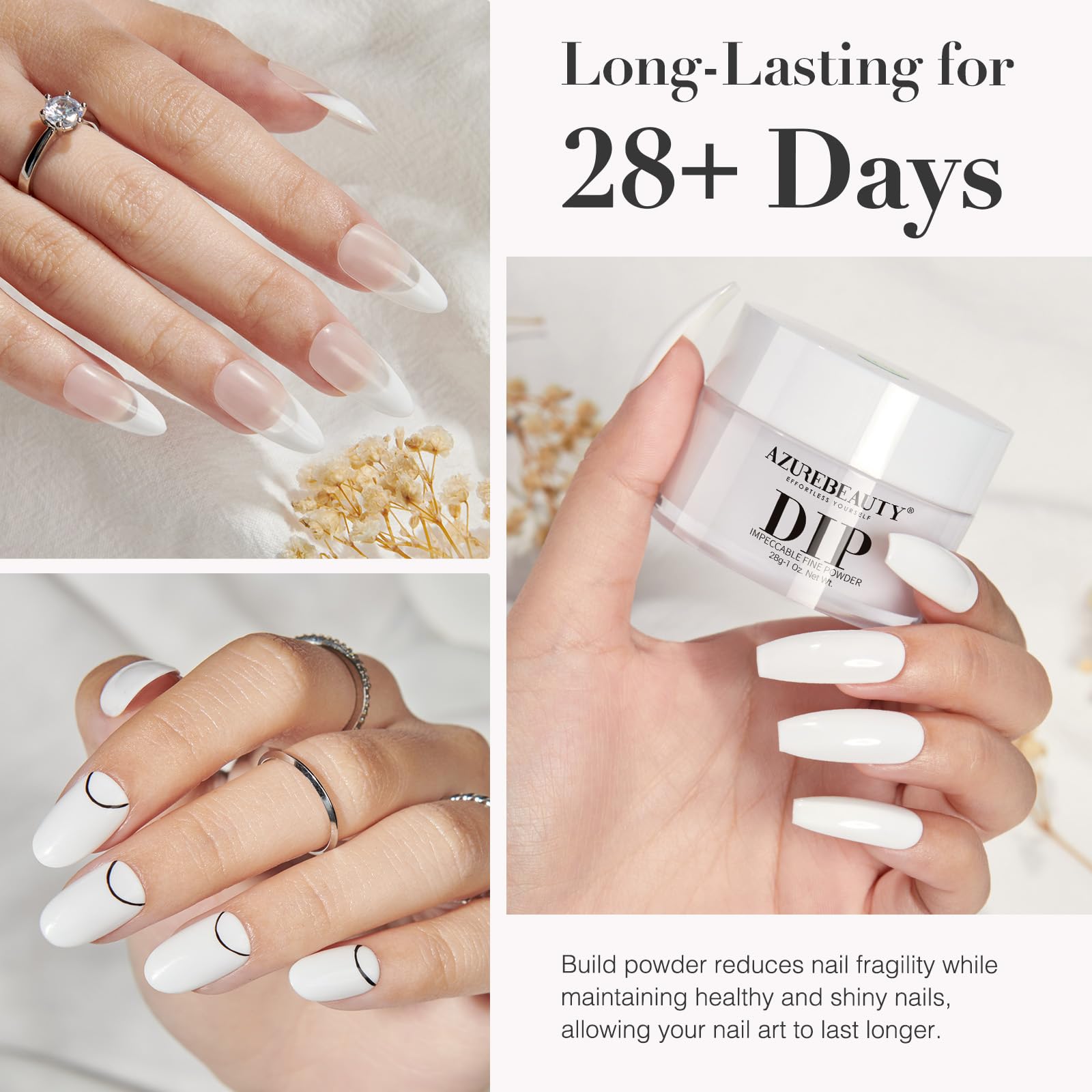 AZUREBEAUTY Clear & White Dip Powder Nail Kit – 28g/1oz, 15-Piece Starter Set