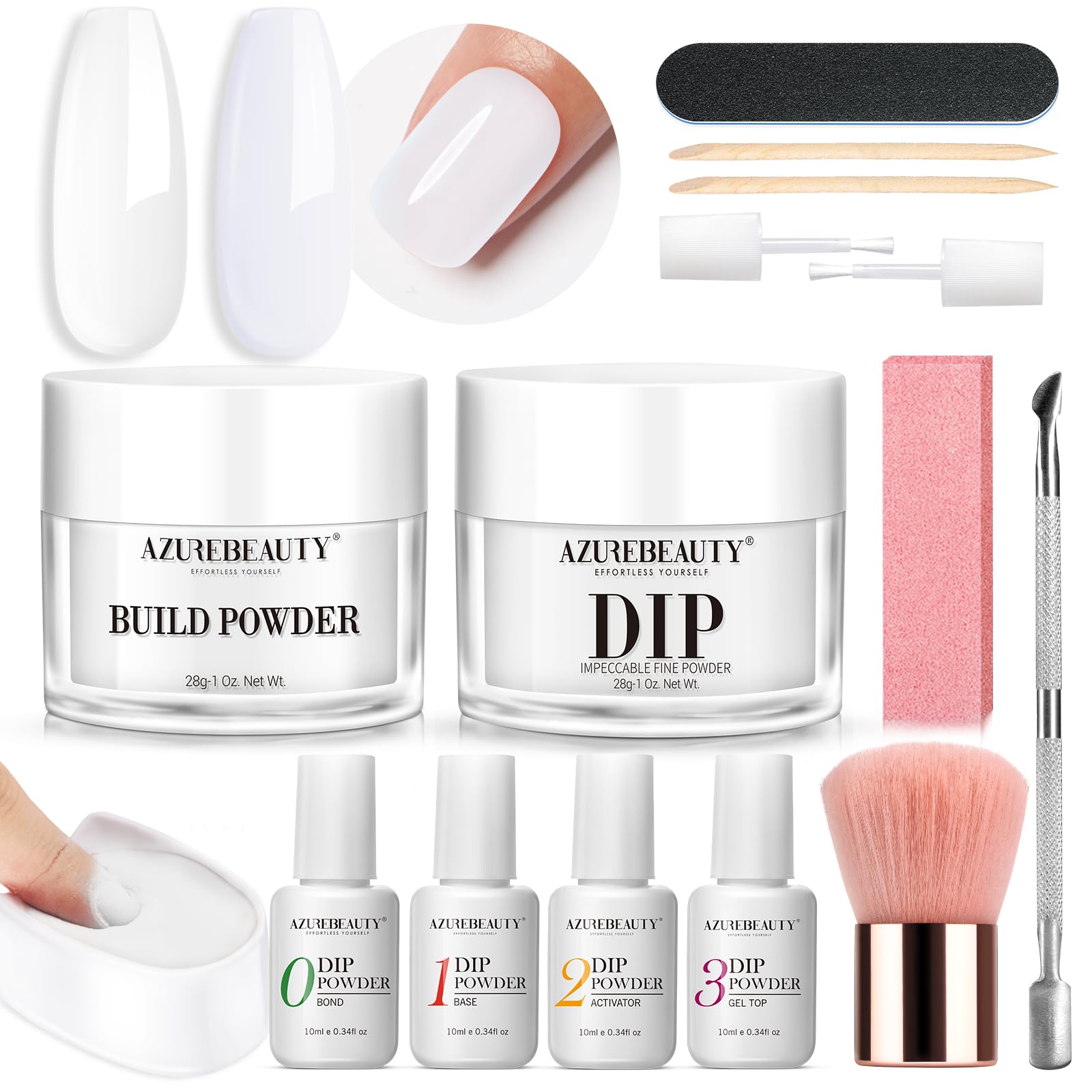 AZUREBEAUTY Clear & White Dip Powder Nail Kit – 28g/1oz, 15-Piece Starter Set