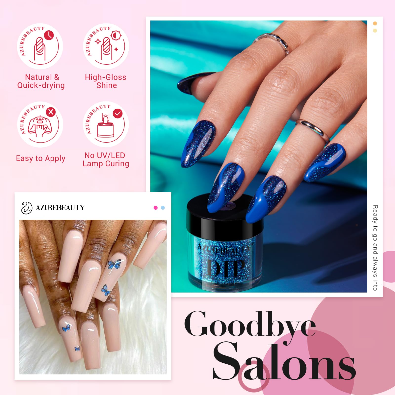 AZUREBEAUTY Dip Powder Nail Kit Starter — 20 Colors + Base/Top/Activator