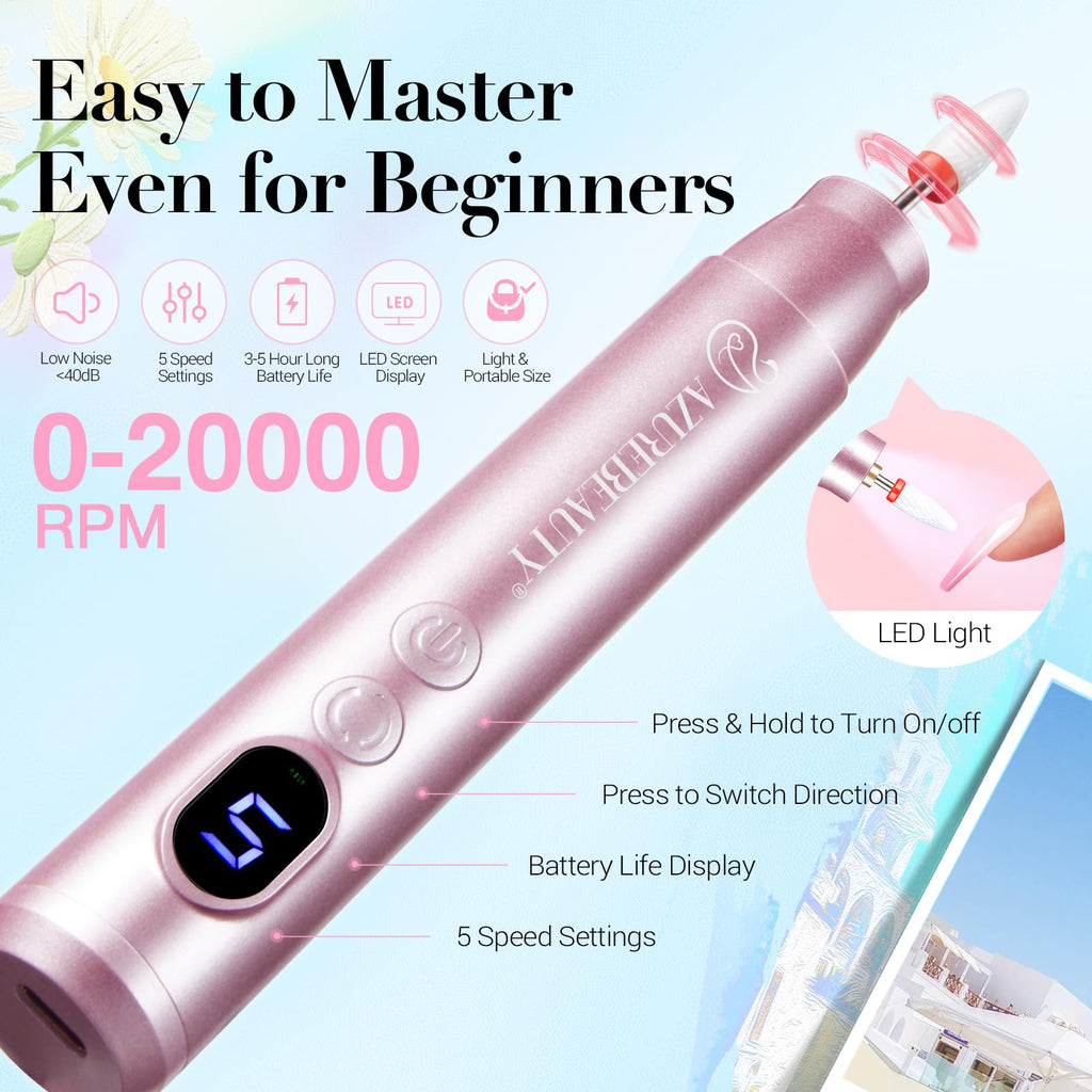 AZUREBEAUTY Dip Powder Nail Kit with Electric Nail Drill – 24 Macaron Colors, At-Home Starter Set