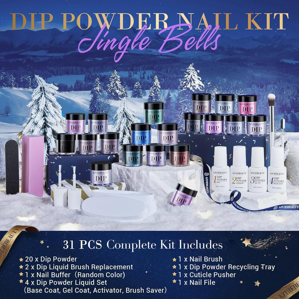 AZUREBEAUTY Dip Powder Nail Kit Starter – 20 Colors + Base/Top/Activator