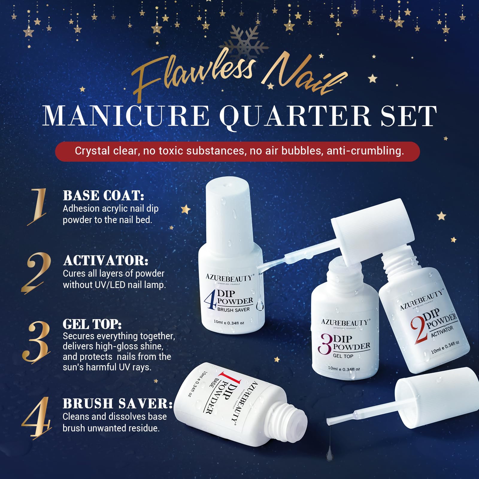 AZUREBEAUTY Dip Powder Nail Kit Starter – 20 Colors + Base/Top/Activator