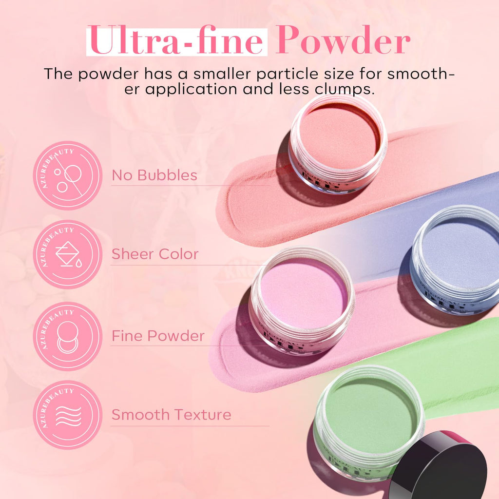 AZUREBEAUTY 30Pcs Dip Powder Kit Starter – 8 Summer Macarons Colors (Pink, Pastel Blue, Green Glitter) + Base/Activator/Matte Top Coat
