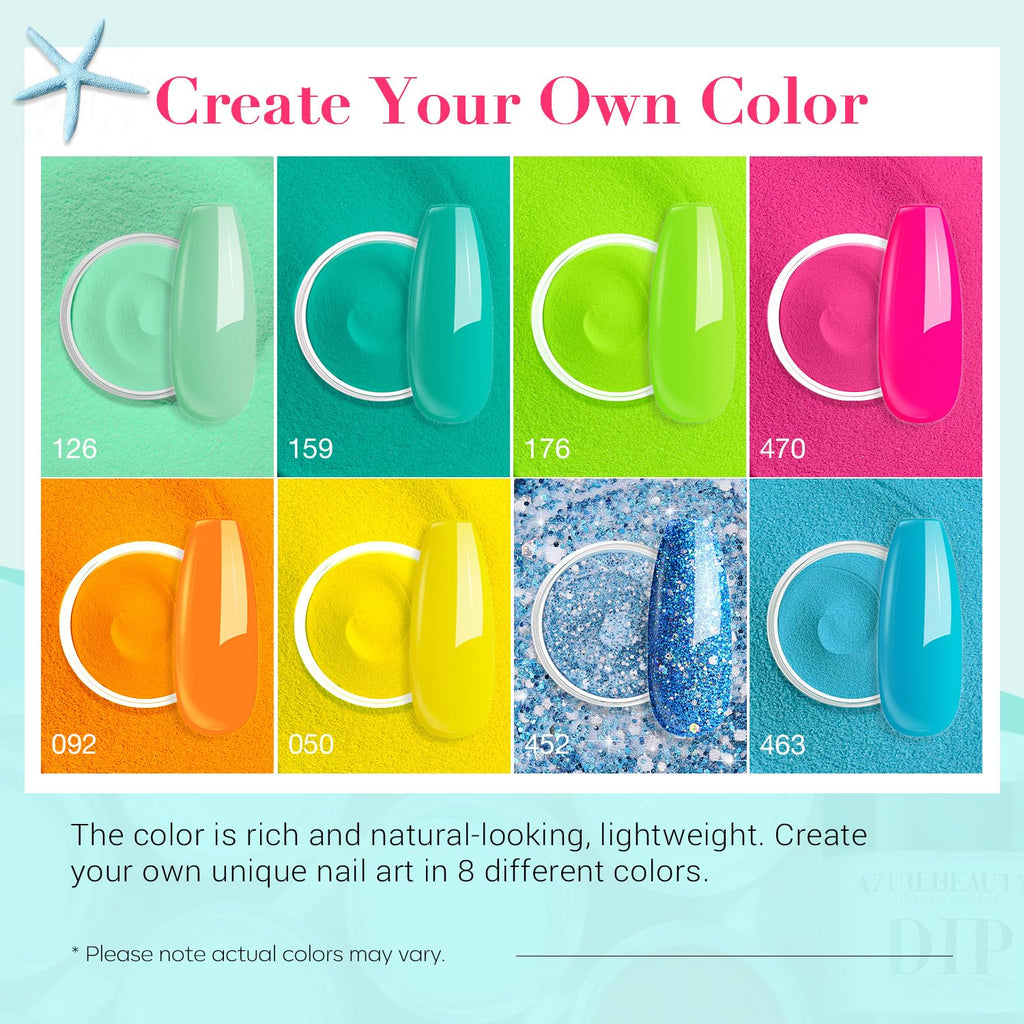AZUREBEAUTY Dip Nails Starter Kit – 8 Colors, No Lamp, Long-Lasting Shine