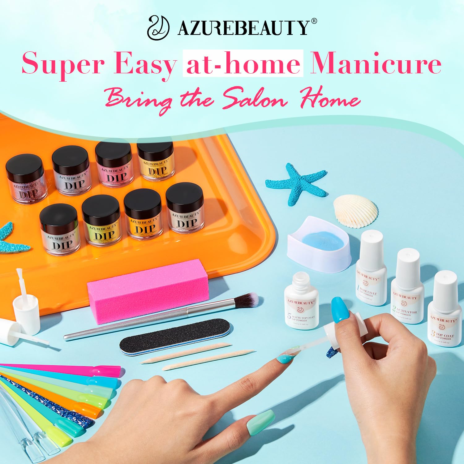 AZUREBEAUTY Dip Nails Starter Kit – 8 Colors, No Lamp, Long-Lasting Shine