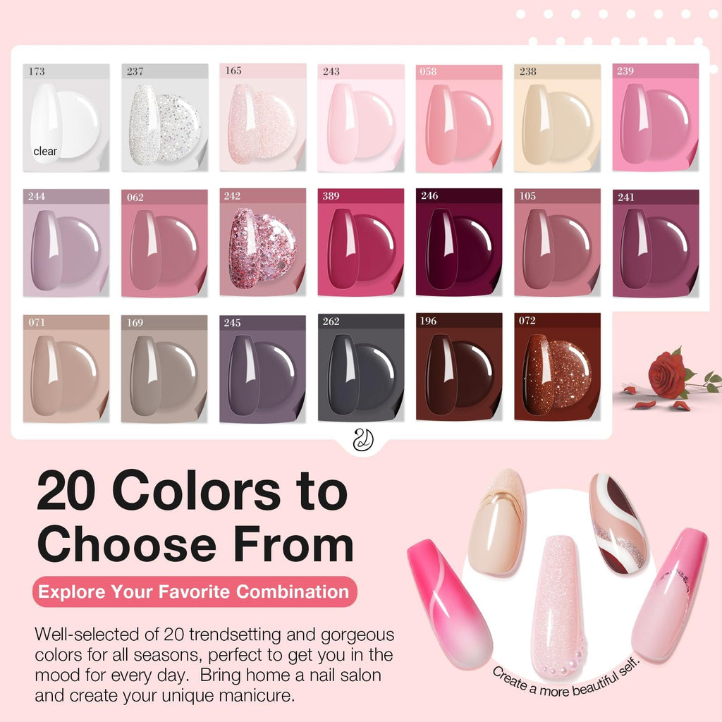 AZUREBEAUTY 31-Piece Dip Powder Nail Kit Starter — 20 Colors, No Lamp Needed, Base/Top/Activator
