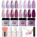 AZUREBEAUTY Dip Powder Nail Kit — 4-Color Set (Dark Purple, Lilac, Glitter) with Base, Top Coat & Activator
