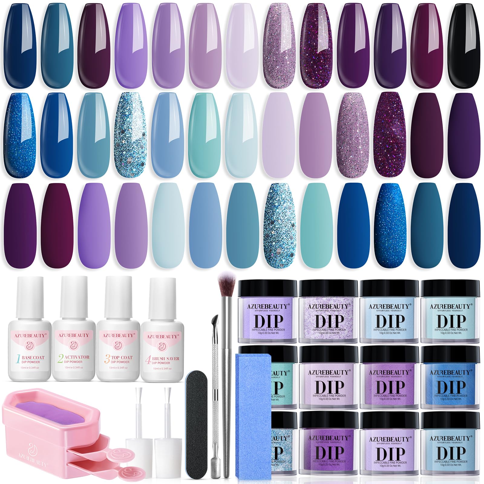 AZUREBEAUTY Dip Powder Nail Kit Starter – 31 Pcs, 20 Colors, Salon-Quality
