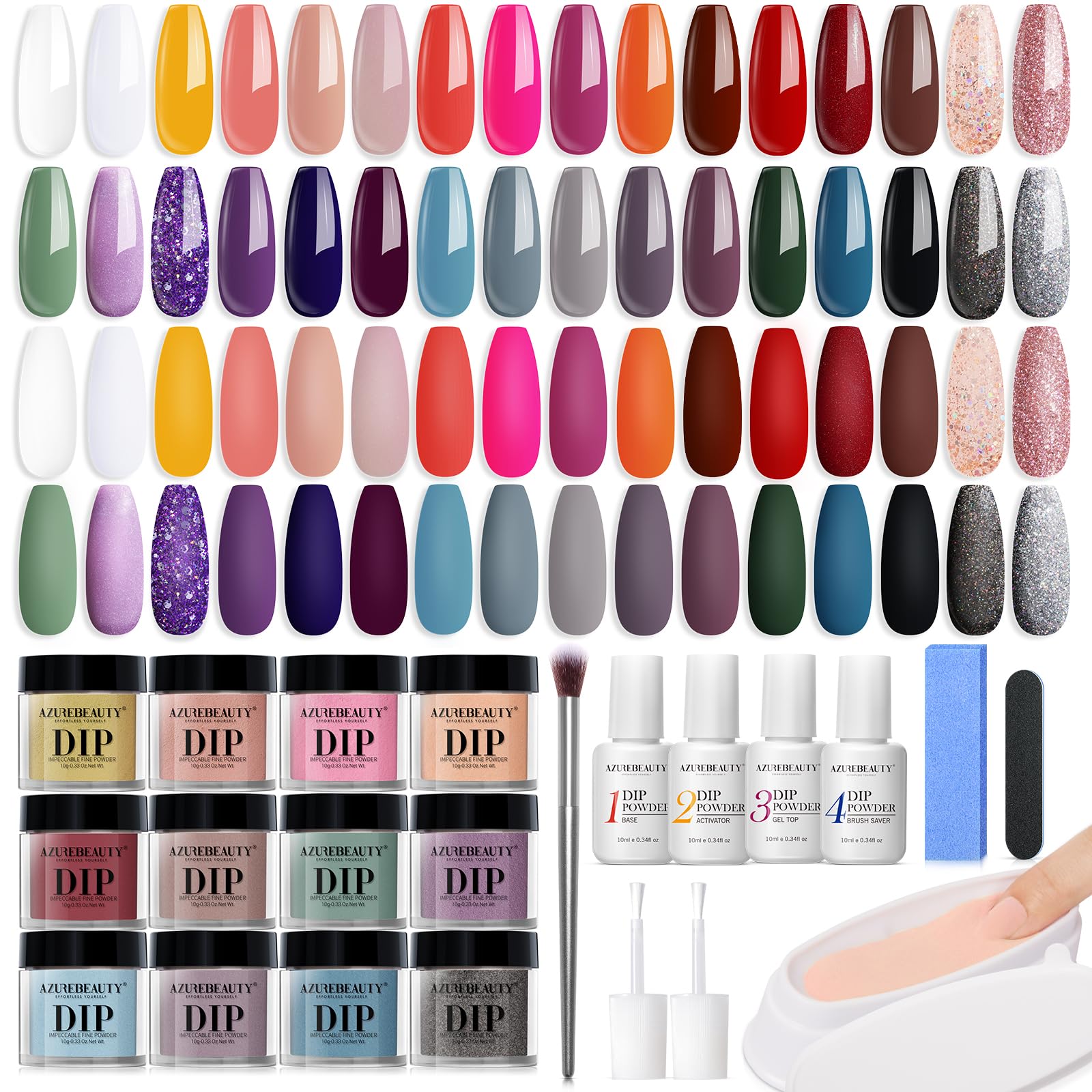 AZUREBEAUTY Dip Powder Nail Kit – 32 Colors, No Lamp Needed, Long-Lasting Shine