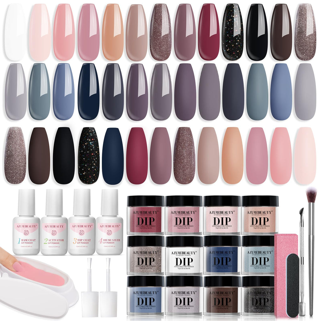 AZUREBEAUTY 31-Pcs Dip Powder Nail Kit Starter – 20 Colors & All-Season Shine