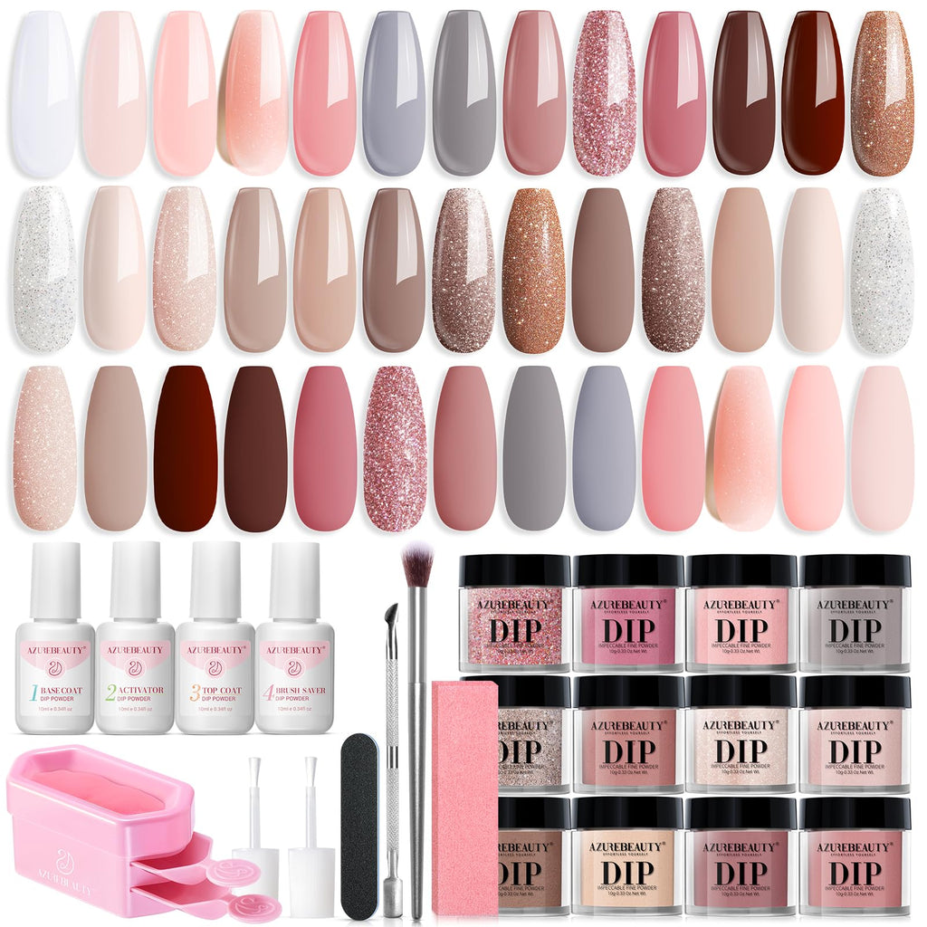AZUREBEAUTY 31 Pcs Dip Powder Nail Kit — 20 Colors + 4 Liquids for DIY Salon-Quality Manicures