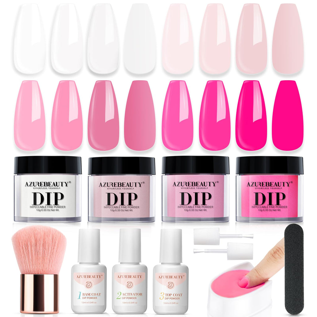 AZUREBEAUTY Dip Powder Nail Kit Starter – 4 Colors + Base/Top Coat, No Lamp, Beginner Friendly