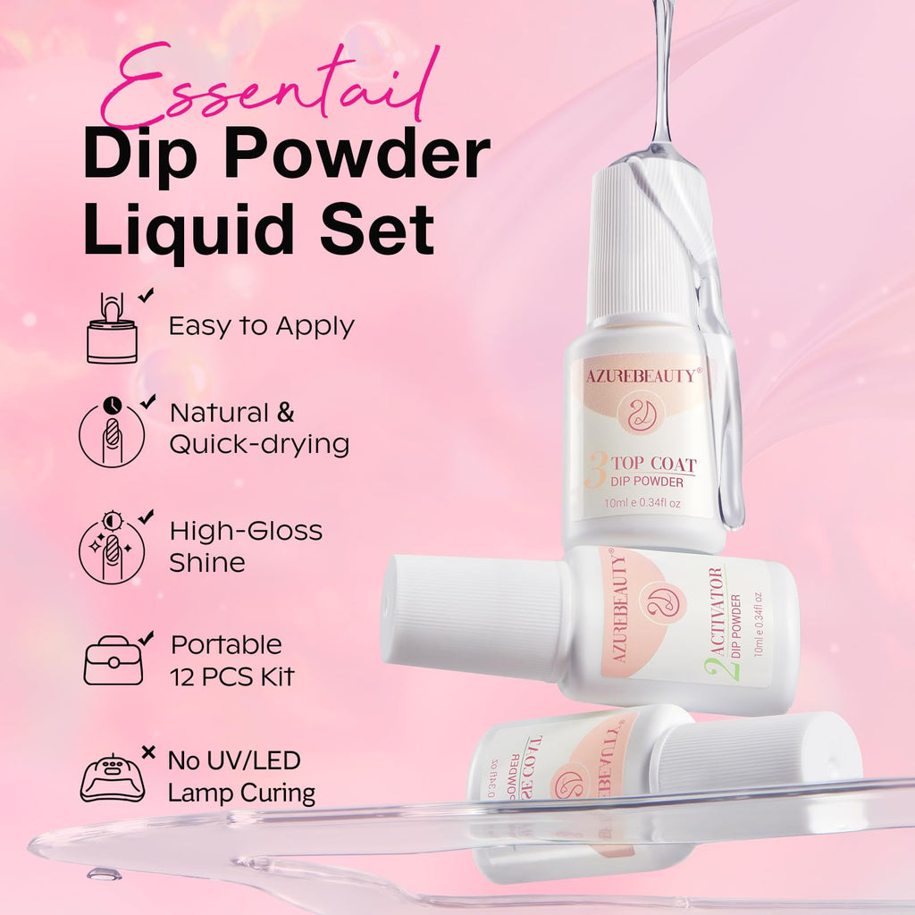 AZUREBEAUTY Dip Powder Nail Kit Starter – 4 Colors + Base/Top Coat, No Lamp, Beginner Friendly