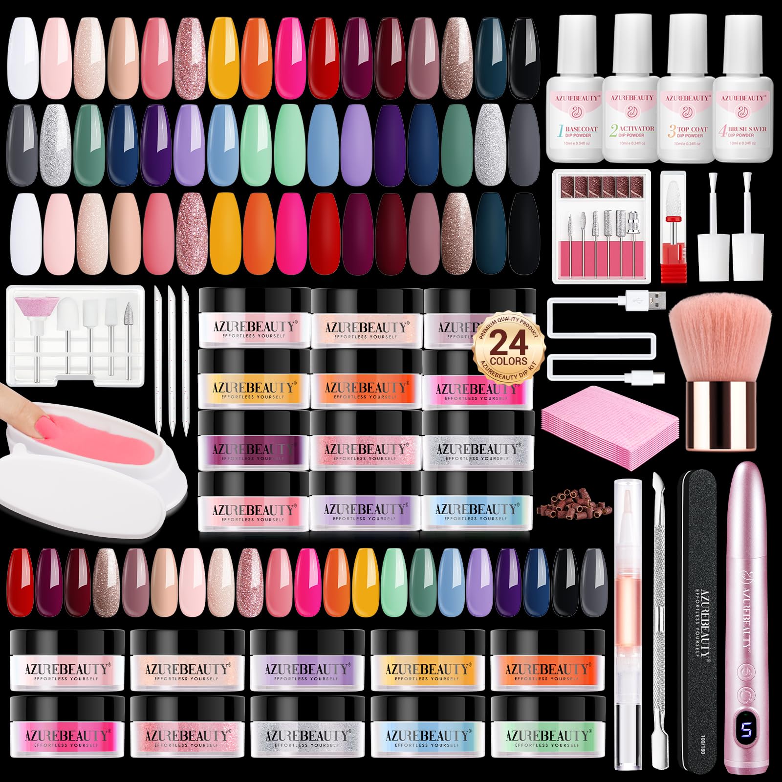 AZUREBEAUTY Dip Powder Nail Kit with Electric Drill — 24 Colors