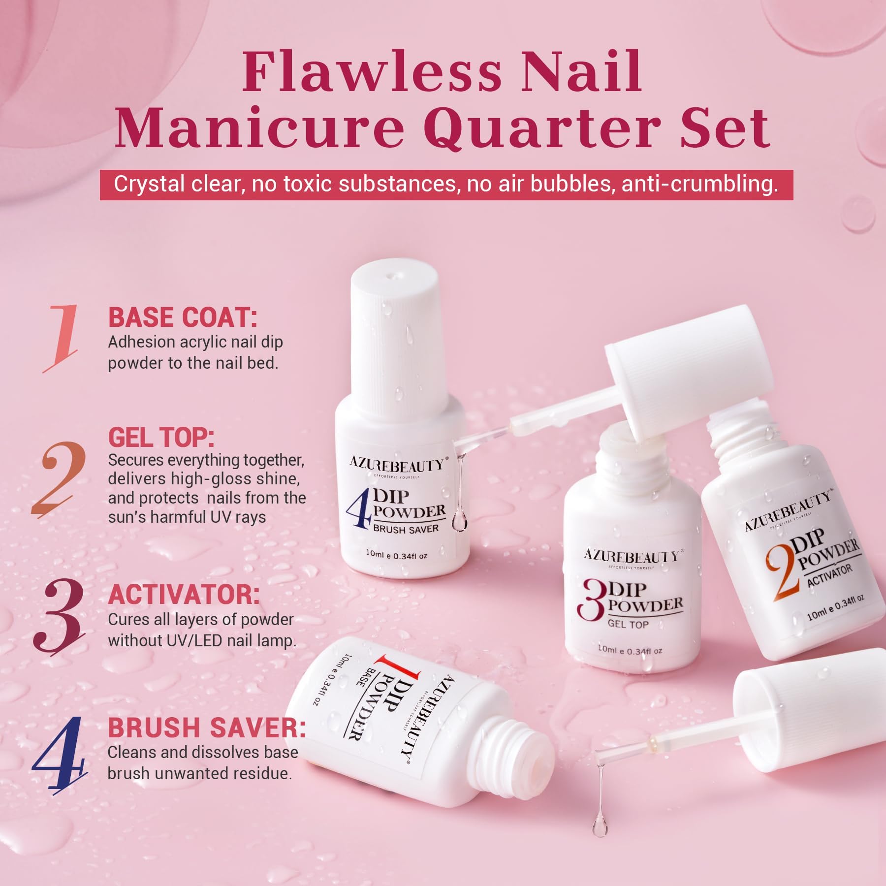 AZUREBEAUTY 31-Piece Dip Powder Nail Kit Starter — 20 Colors, No Lamp Needed, Base/Top/Activator