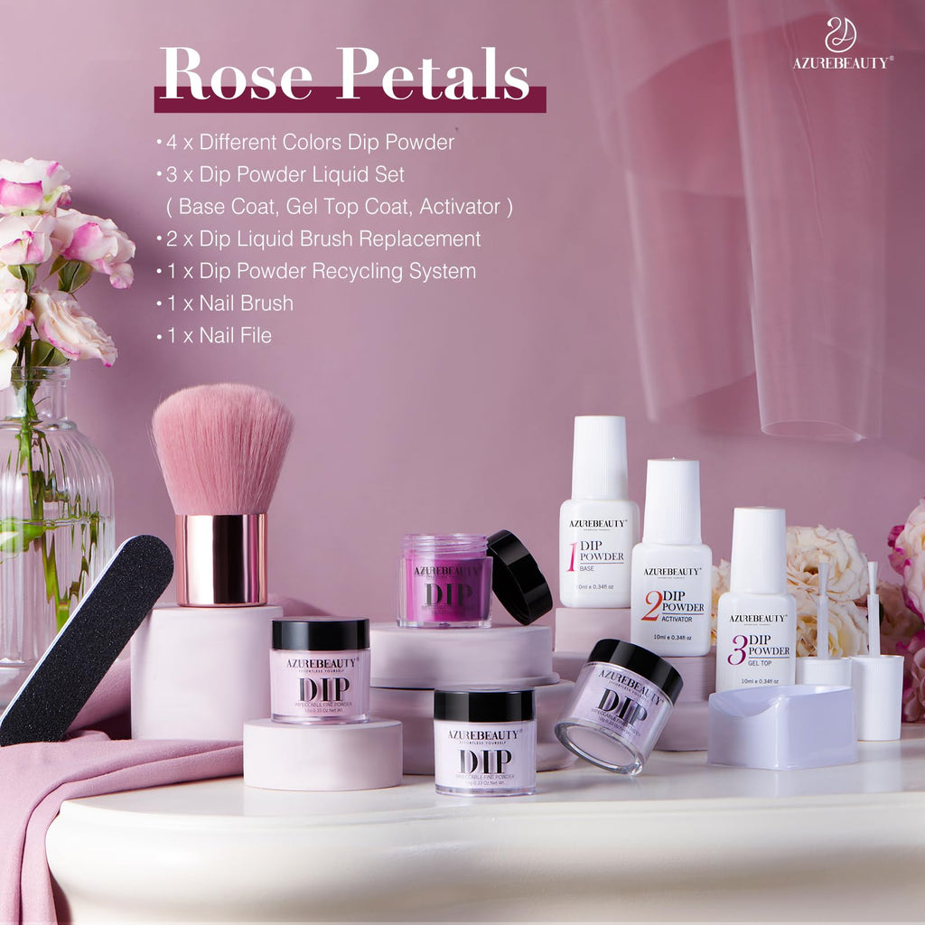 AZUREBEAUTY Dip Powder Nail Kit — 4-Color Set (Dark Purple, Lilac, Glitter) with Base, Top Coat & Activator