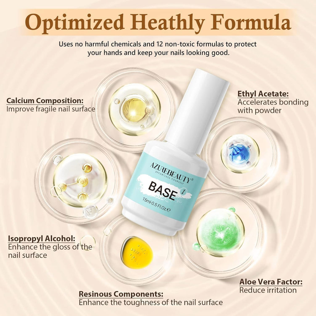 AZUREBEAUTY Dip Powder Liquid Set 15ml/0.5oz - 8 Pcs Base Top Coat Activator Kit No Lamp Needed