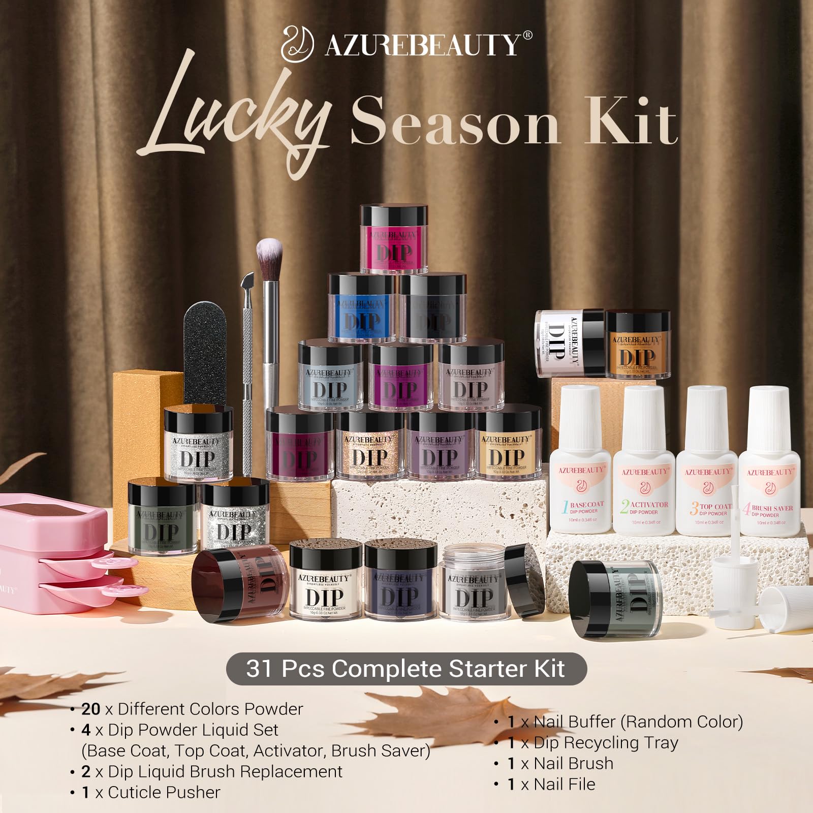 AZUREBEAUTY Dip Powder Nail Kit Starter — 20 Colors, No Lamp Needed
