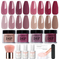 AZUREBEAUTY 4 Colors Dip Nails Powder Kit – Fall/Winter Brown & Purple with Base, Top Coat & Activator
