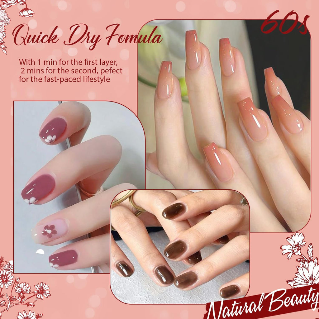 AZUREBEAUTY Jelly Nail Polish Set — 4 Colors + Top Coat & Remover | Quick Dry, Long-Lasting Gift Box