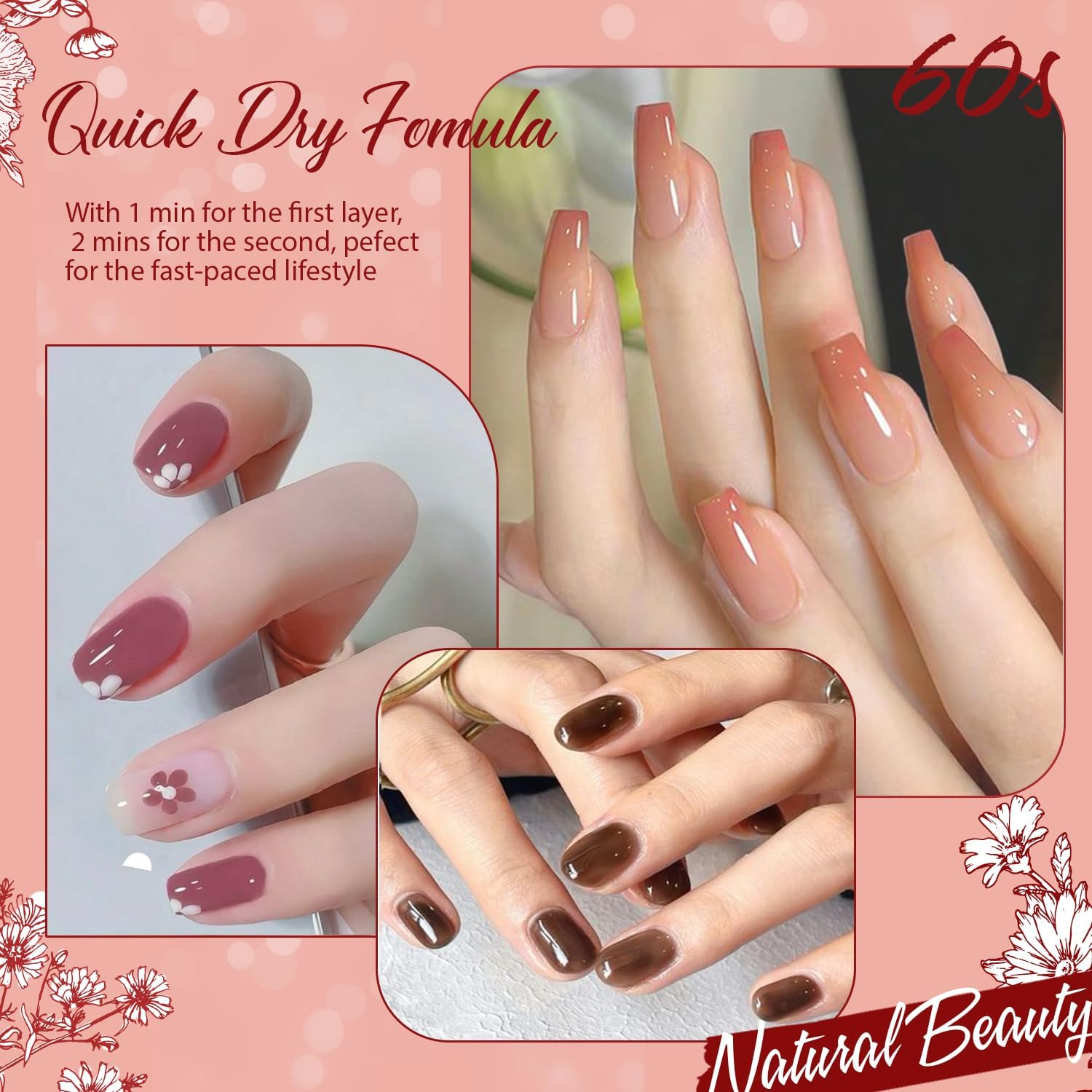 AZUREBEAUTY Jelly Nail Polish Set — 4 Colors + Top Coat & Remover | Quick Dry, Long-Lasting Gift Box