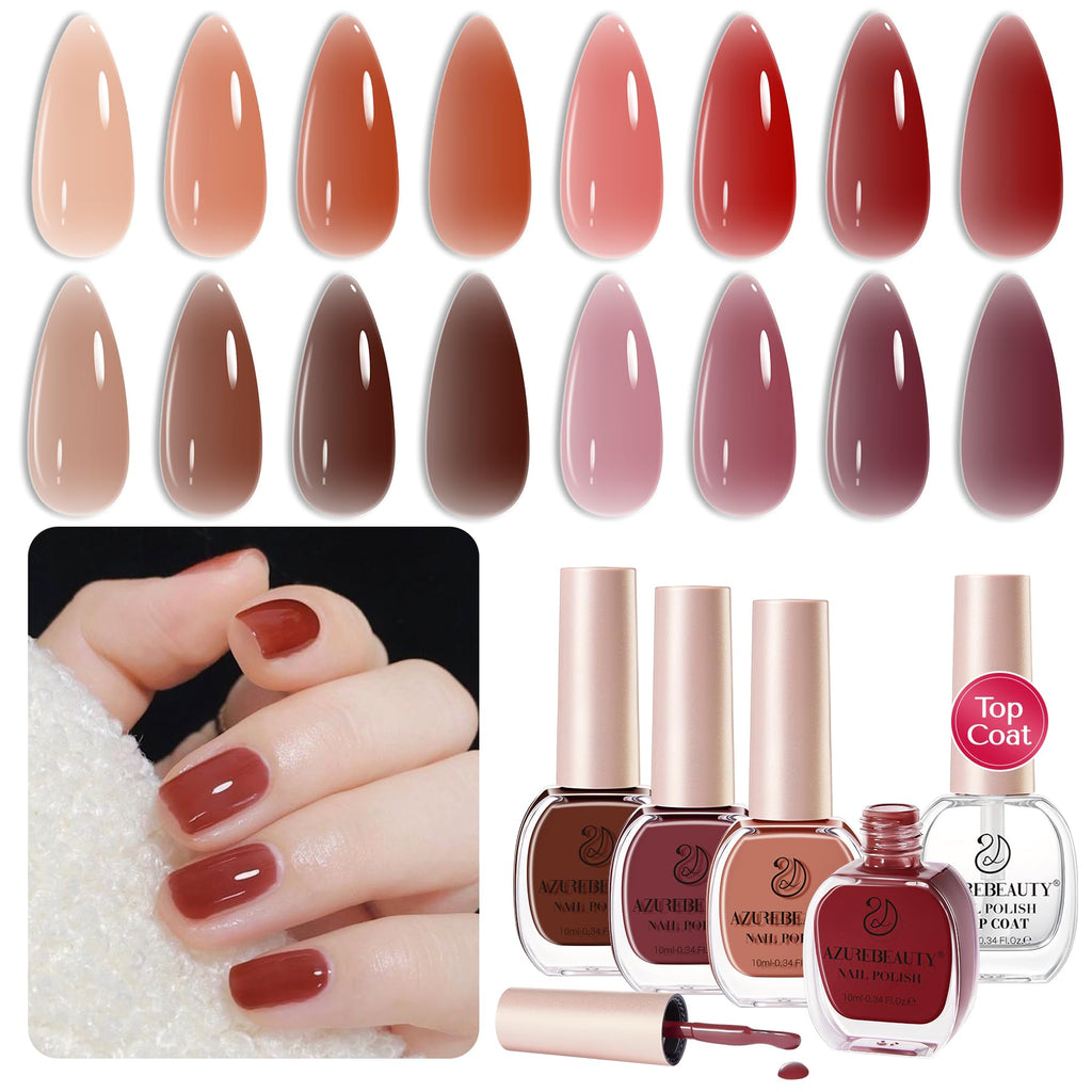 AZUREBEAUTY Jelly Nail Polish Set — 4 Colors + Top Coat & Remover | Quick Dry, Long-Lasting Gift Box