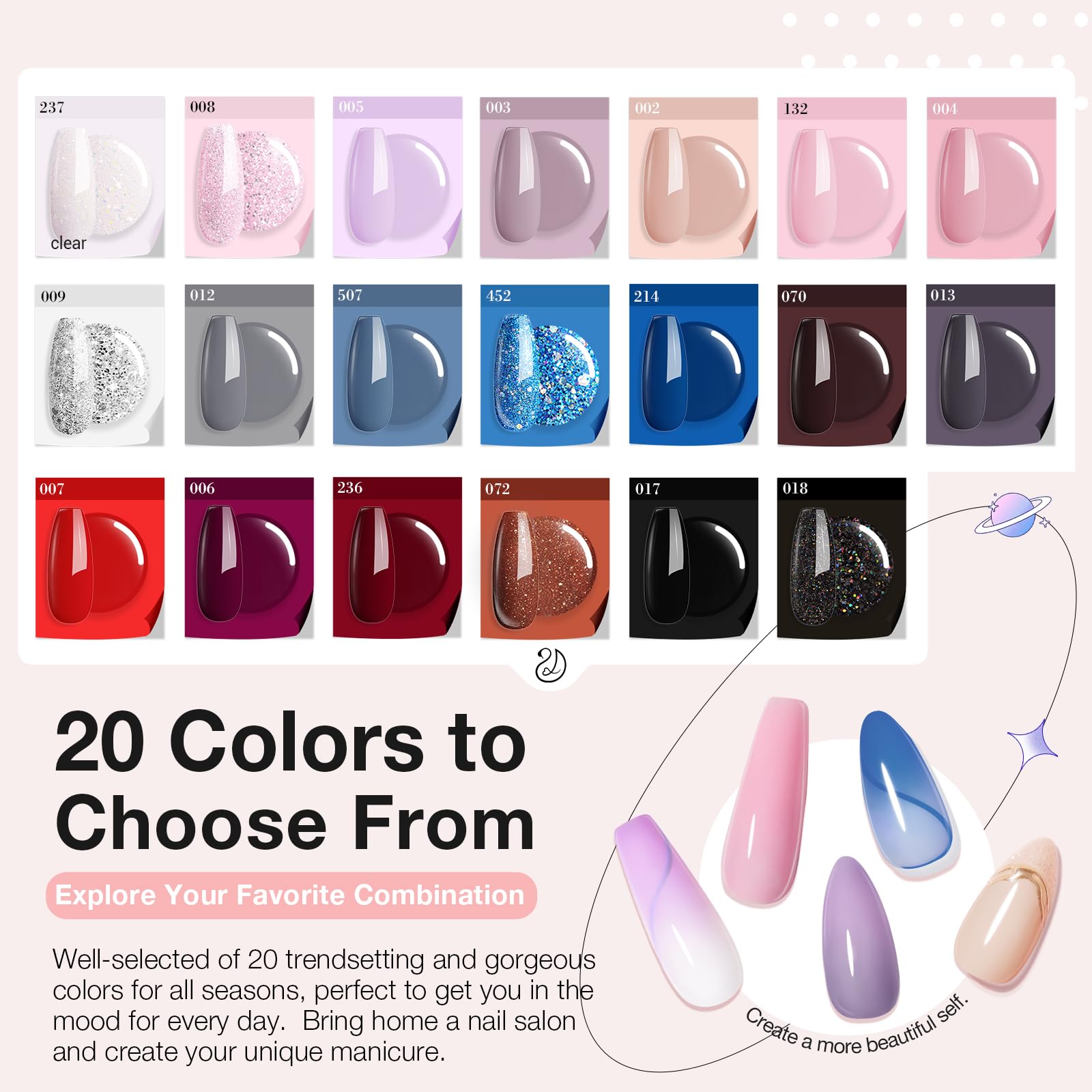 AZUREBEAUTY 31 Pcs Dip Powder Nail Kit Starter – 20 Colors + Base, Top & Activator