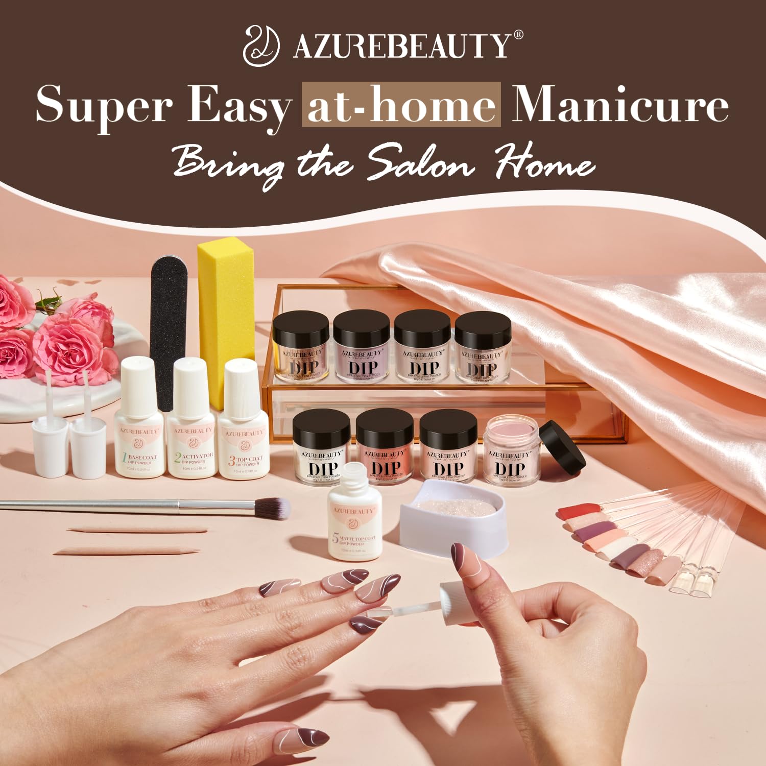 AZUREBEAUTY Dip Nails Powder Starter Kit – 8 Colors, No Lamp Needed, 30 Pcs