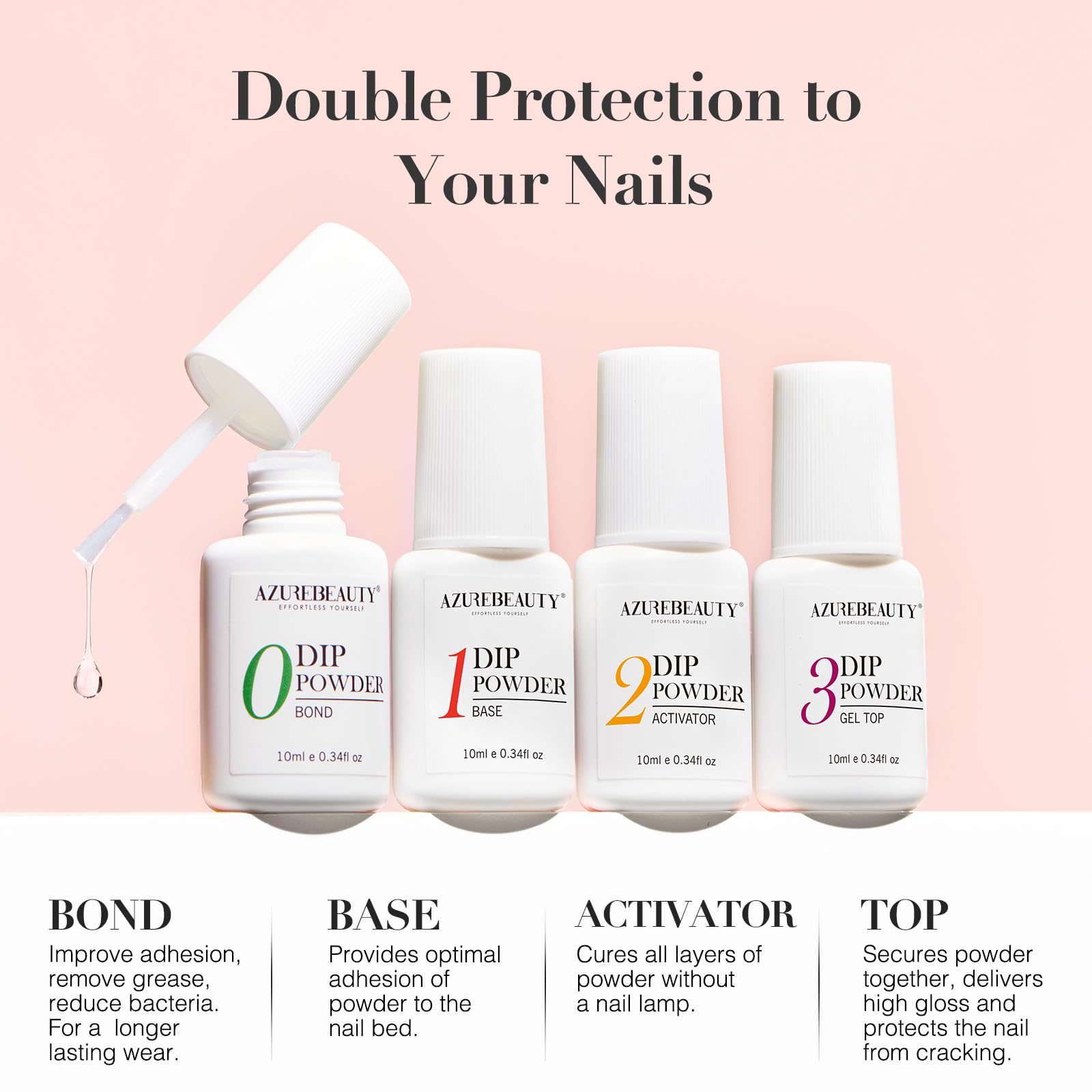AZUREBEAUTY Clear & White Dip Powder Nail Kit – 28g/1oz, 15-Piece Starter Set